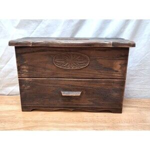 Vintage Lerner Sewing Recipe Grandmas Box Flip Lid with Drawer Faux Wood Storage